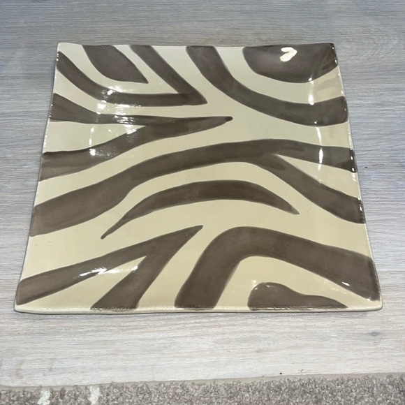 POTTERY BARN Barbara Eigen Zebra Striped 14" Square Ceramic Serving Platter - Picture 2 of 6